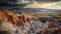 Dramatic Canyon Landscape at Sunset with Colorful Cliffs