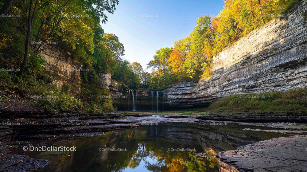 Serene Waterfall in Scenic Autumn Woodland