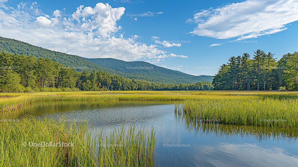Scenic Landscape with Mountains and Meadow in Summer