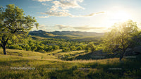 Breathtaking Sunset Over Rolling Hills and Lush Greenery