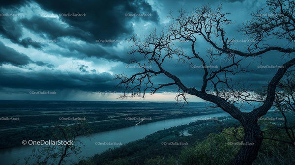 Dramatic Tree Silhouette Against Moody Sky at Twilight