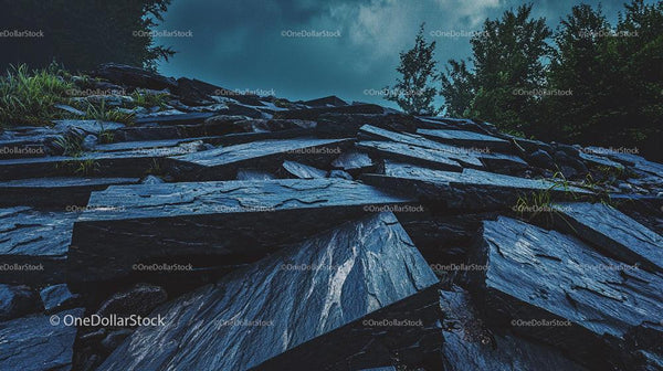Slate Stone Landscape with Dramatic Overcast Sky
