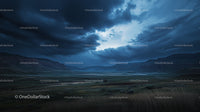 Dramatic Stormy Sky Over Serene Valley Landscape