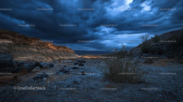 Dramatic Desert Landscape with Stormy Clouds