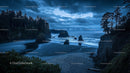 Dramatic Coastal Landscape at Twilight with Rocky Cliffs