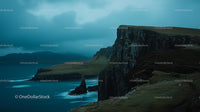 Dramatic Cliffs and Ocean under Moody Overcast Skies