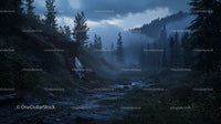 Misty Twilight in a Serene Forest Landscape