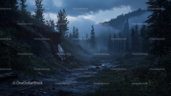 Misty Twilight in a Serene Forest Landscape