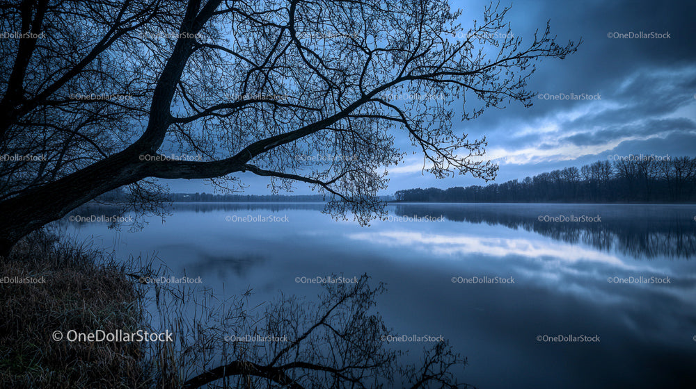 Twilight Reflections Over a Serene Lakeside