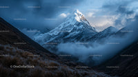 Majestic Snow-Capped Mountain in Misty Landscape