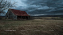 Rustic Barn in a Stormy Field under Dramatic Skies