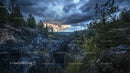 Dramatic Canyon Landscape at Sunset with Stormy Skies