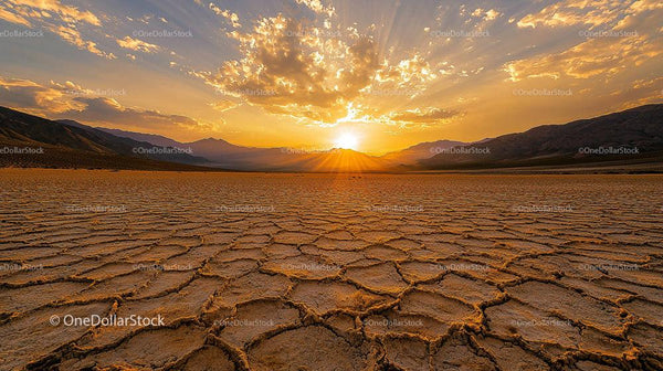 Stunning Sunset Over Cracked Gold Landscape