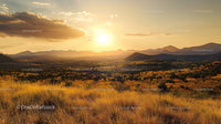 Golden Sunset Over African Savanna and Rolling Hills