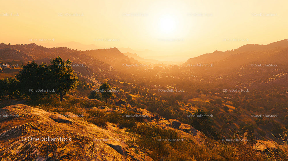 Golden Hour Over Majestic Mountain Range Panorama