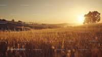 Golden Sunrise Over Tranquil Countryside Fields