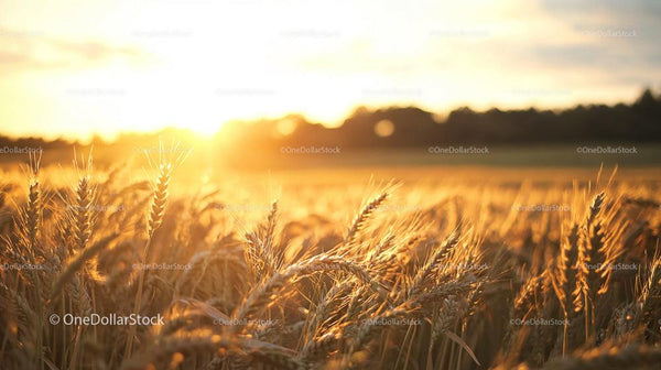 Golden Wheat Field at Sunset with Warm Light