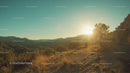 Golden Hour Over Arid Desert Landscape with Mountains