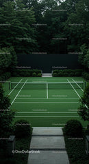 Green Tennis Court Amidst Lush Forest