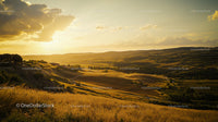 Golden Sunset Over Rolling Countryside Hills