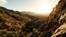 Sunset Over Rugged Gold Mountains with Golden Light