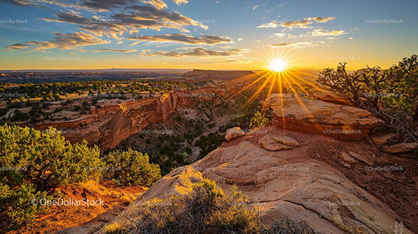 Golden Sunset Over Majestic Desert Canyon