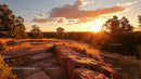 Golden Sunset Over Tranquil Countryside Landscape