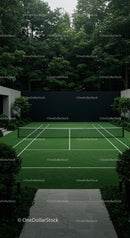 Private Tennis Court Surrounded by Lush Greenery