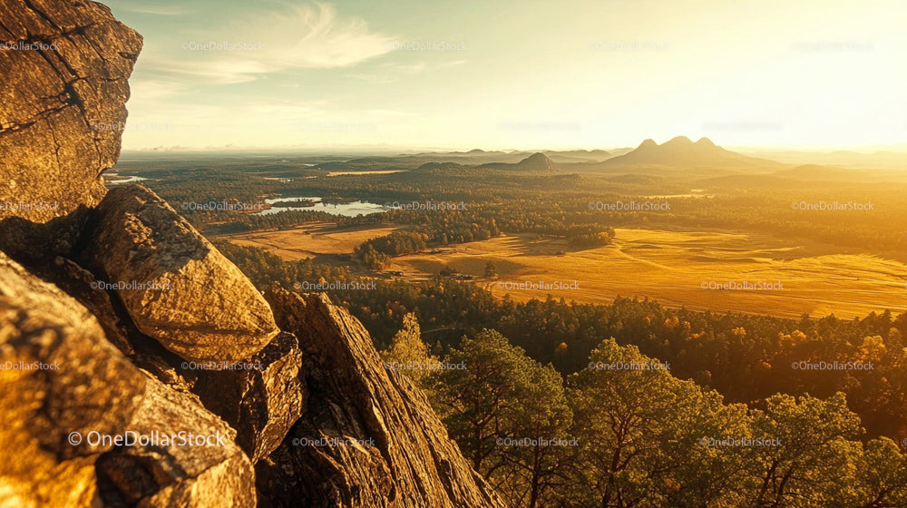 Majestic Mountain View at Sunset with Pine Forest