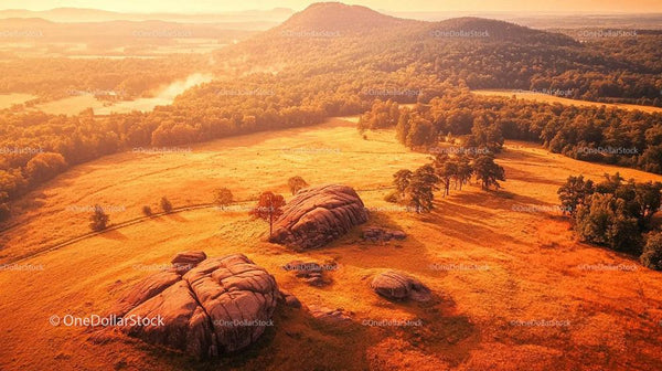 Breathtaking Aerial View of Rolling Hills at Sunset