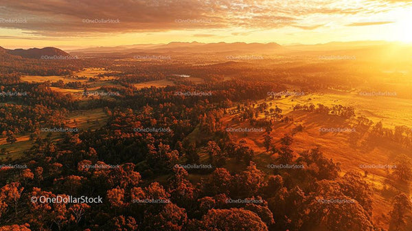 Stunning Sunset Over Lush Green Valley and Rolling Hills