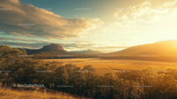Golden Hour Over Scenic Mountain and Countryside