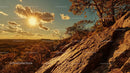 Golden Hour Over Rocky Landscape and Autumn Foliage