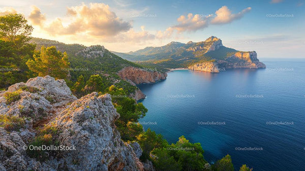 Breathtaking Coastal View with Turquoise Sea and Mountains
