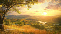 Golden Hour Sunset Over Tranquil Hills and Valley