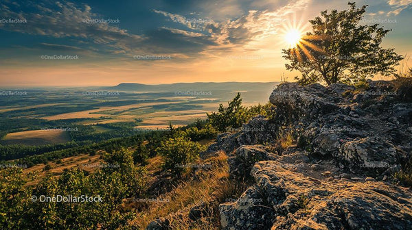 Breathtaking Sunset Over Rocky Mountain Landscape