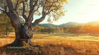 Majestic Tree in Sunlit Autumn Landscape