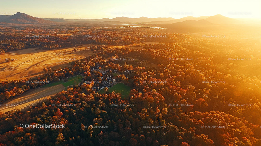 Breathtaking Aerial View of Autumn Landscape at Sunrise