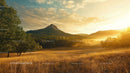 Golden Sunset Over Tranquil Mountain Landscape