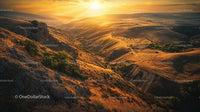 Golden Sunset Over Rolling Hills and Scenic Valley