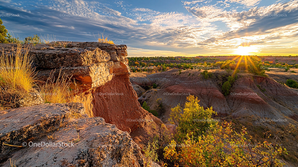 Golden Sunset Over Rugged Canyon Landscape