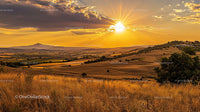 Golden Sunset Over Tranquil Rolling Hills Landscape