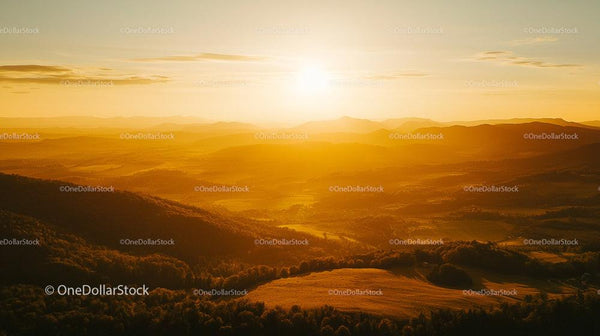 Golden Sunset Over Serene Mountain Landscape