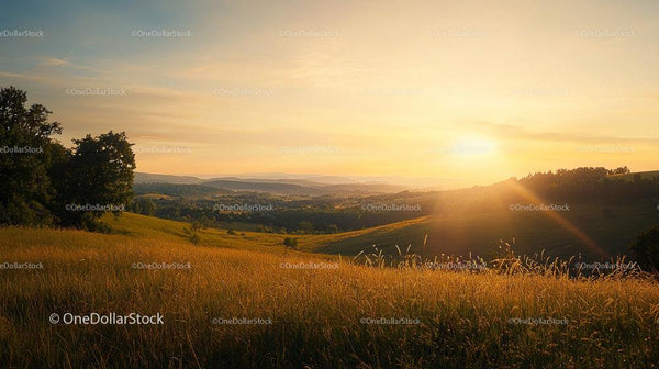 Golden Hour Over Rolling Countryside Hills