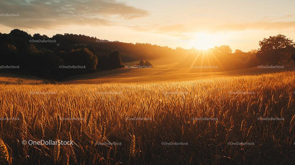 Golden Wheat Field Bathed in Stunning Sunset Light