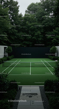 Private Tennis Court Surrounded by Lush Greenery
