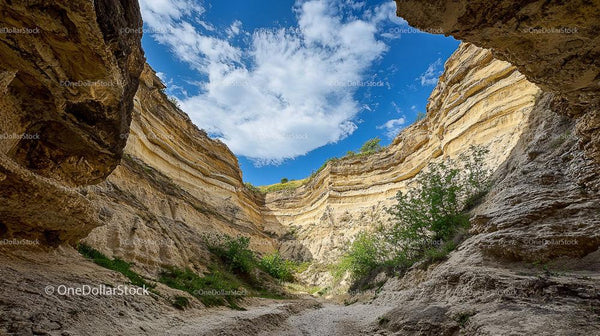 Scenic Canyon View with Dramatic Cliffs and Blue Sky