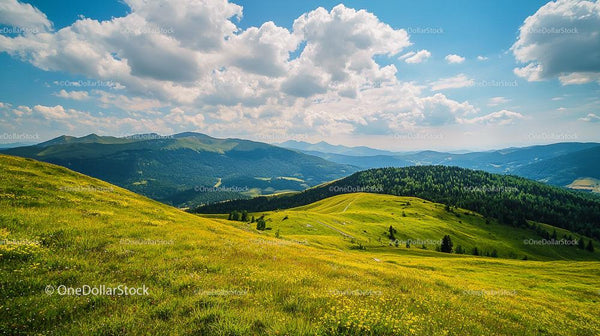 Rolling Green Hills Under a Vibrant Blue Sky