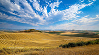 Expansive Golden Wheat Fields Under Vibrant Blue Sky