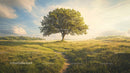 Solitary Tree in a Sunny Meadow Under a Blue Sky